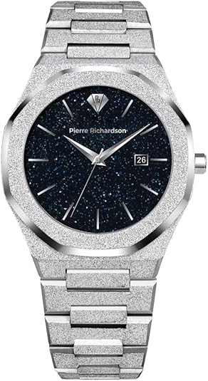 Pierre Richardson Men’s Luxury Watch PR5691 – Silver Frosted Stainless Steel