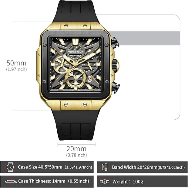 Paras Crown Mens Watches Ultra-Thin Square Watch Luxury Chronograph Analog