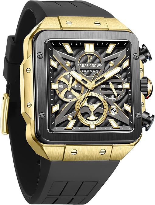 Paras Crown Mens Watches Ultra-Thin Square Watch Luxury Chronograph Analog