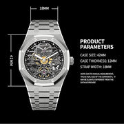 Redhai Automatic Mechanical Watch Skeleton Stainless 50M Waterproof