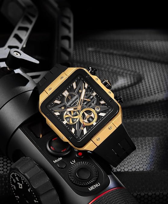 Paras Crown Mens Watches Ultra-Thin Square Watch Luxury Chronograph Analog