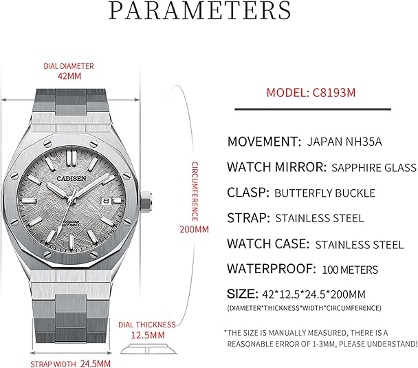 CADISEN Automatic Men's Mechanical Watch Waterproof Calendar Business