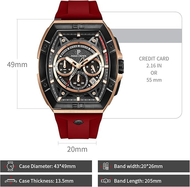Paras Crown Watches for Men Tonneau 5ATM Waterproof Quartz Luxury