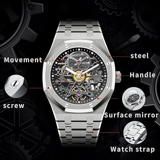 Redhai Automatic Mechanical Watch Skeleton Stainless 50M Waterproof