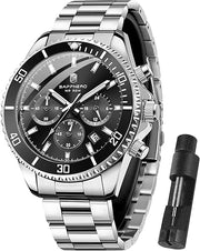 Mens Watches Analog Quartz Chronograph Stainless Steel Watches