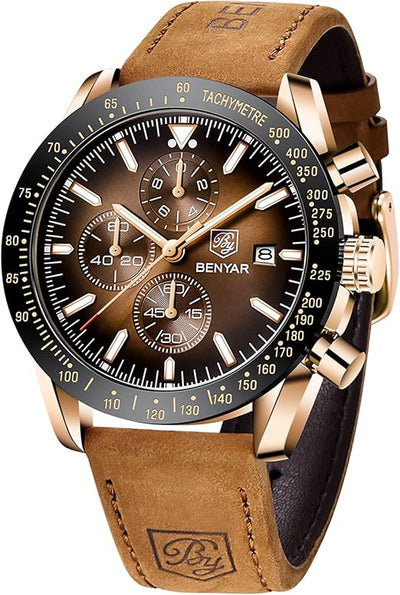 BENYAR Mens Watches Analog Quartz Chronograph Waterproof Men's Wrist Watches