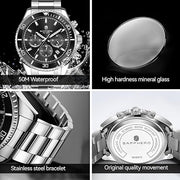 Mens Watches Analog Quartz Chronograph Stainless Steel Watches