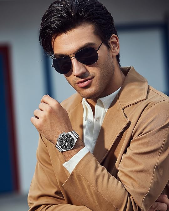 Mens Watches Analog Quartz Chronograph Stainless Steel Watches
